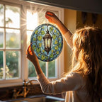 Ornate Lantern Surrounded By Green Leaves Stained Glass Suncatcher 12in - Image 3