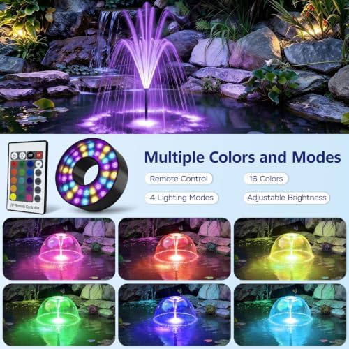 Pond Fountain Pump Kit, 880GPH Submersible Water Pump with Remote Control LED Lights, 3 Spray Patterns, Adjustable Flow, Quiet Operation, for Pond, Garden, Backyard Water Feature - Image 4