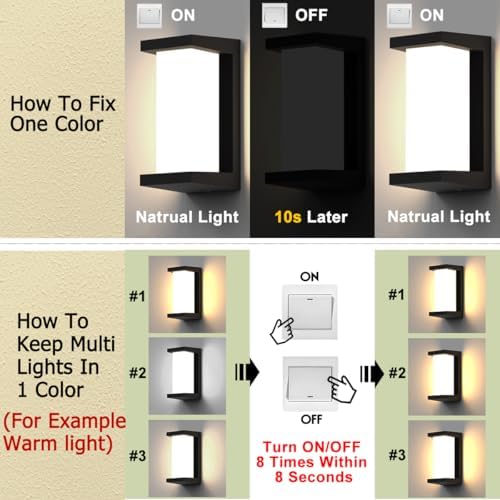 Sytmhoe Outdoor Wall Lights,2Packs 24w Exterior Light Fixture,LED Wall Sconce 3-Color-Changeable Wall Mounted Lamps,Matte Black Porch&Patio Light Outdoor,IP65 Waterproof for Hallway Stairs Gardens - Image 4
