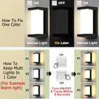 Sytmhoe Outdoor Wall Lights,2Packs 24w Exterior Light Fixture,LED Wall Sconce 3-Color-Changeable Wall Mounted Lamps,Matte Black Porch&Patio Light Outdoor,IP65 Waterproof for Hallway Stairs Gardens - Image 4