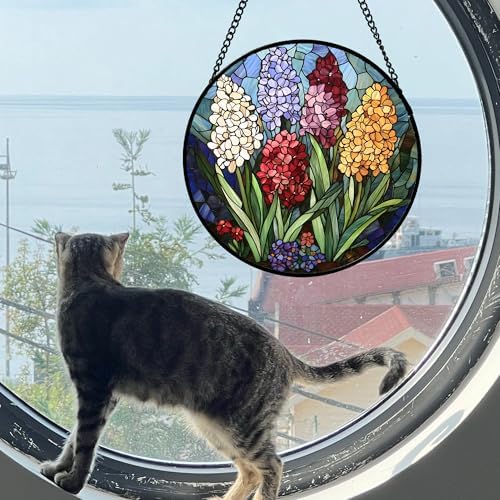 Hyacinth Stained Glass Window Hanging Suncatcher Gift for Women 9.8" - Image 3
