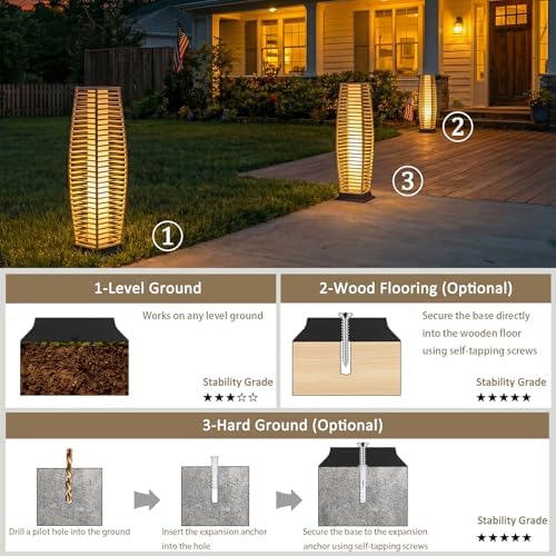 Wicker Solar Outdoor Floor Lamp Set of 2, Natural, Horizontal - Image 6