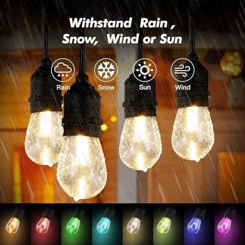 Auroraworld 48FT RGB Outdoor String Lights – Dimmable Patio Lights with Remote & Shatterproof Bulbs for Porch, Balcony & Garden Parties - Image 5