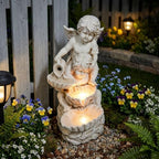 15.7" High 3-Tiers Cascading Rock Outdoor Water Fountain with LED Lights, Large Freestanding Fountains and Waterfalls for Garden, Patio, Yard, and Deck Decor with Featuring Natural Stone Look by Unknown