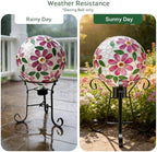 Lily's Home Colorful Mosaic Glass Gazing Ball, Durable Outdoor Reflective Globe - Enhances Yard, Patio, Home Ambiance for Garden Lovers, Vibrant Glass Flower Pattern (10" Diameter) - Image 4