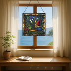 Gnome in Rainy Window Stained Glass Suncatcher – Square Hanging Window Panel for Home or Greenhouse – Whimsical Glass Art Gift for Garden Lovers, Christmas, Halloween, Father Days C6Ziju - Image 6