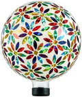 VOREEN Mosaic Glass Gazing Ball, Handmade Reflective Garden Globe for Outdoor Patio Lawn Yard Decor, 10" Multi-Colored Flower Pattern, Festive Decoration for Holiday Atmosphere by VOREEN