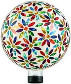 VOREEN Mosaic Glass Gazing Ball, Handmade Reflective Garden Globe for Outdoor Patio Lawn Yard Decor, 10" Multi-Colored Flower Pattern, Festive Decoration for Holiday Atmosphere by VOREEN