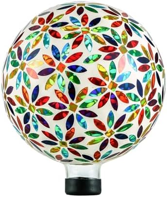 VOREEN Mosaic Glass Gazing Ball, Handmade Reflective Garden Globe for Outdoor Patio Lawn Yard Decor, 10" Multi-Colored Flower Pattern, Festive Decoration for Holiday Atmosphere by VOREEN