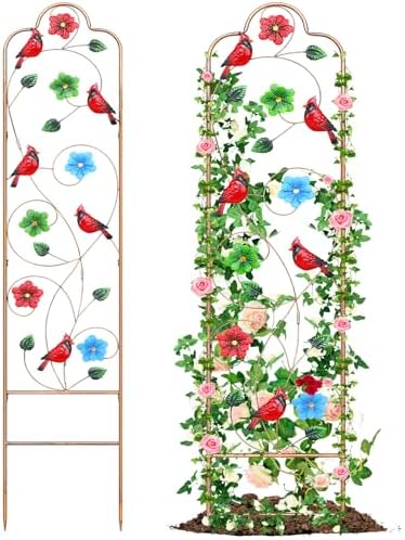 2 Pack Metal Garden Trellis Arched Fence Trellises for Climbing Plants Outdoor, Roses, Vines, Flowers, and Vegetables Support, 60'' H x 12'' W Redbird by YADOOLIFE
