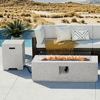 COSIEST 2-Piece Outdoor Propane Fire Pit Table Set w Tank Table, 42" Terrazzo Rectangle Fire Table (Certified, 50,000 BTU) w 16" Tank Cover Side Table, Wind Guard, Rain Cover for Garden, Pool by COSIEST