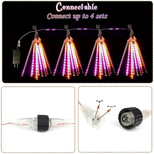 Halloween Meteor Shower Lights Outdoor 2 Pack 16 Tubes Orange and Purple - Image 6