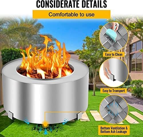 Smokeless Fire Pit Outdoor Wood Burning Portable Firepit Stainless Steel with Stand Cover for Backyard Patio Garden Picnic Camping Bonfire,28.5 Inch - Image 7
