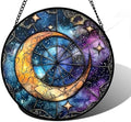 Celestial Moon Stained Glass Window Hanging Suncatcher Gift for Women 9.8" by DASTOLL
