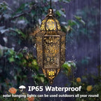 Hanging Solar Lantern Outdoor Decor, Moroccan Solar Lights for Outside Garden Decorations, Waterproof Metal LED Lanterns Garden Gifts for Mom, Women, Patio, Yard, Mother's Day（Cuboid-1 Pack） - Image 3