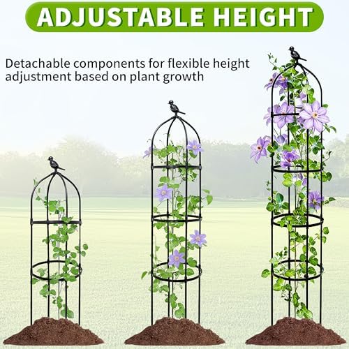 2-Pack 6FT Garden Obelisk Trellis for Climbing Plants,Adjustable 4-Tier Metal Plant Support,Rustproof Outdoor Plant Tower with 3 Decorative Tops for Roses,Tomatoes,Clematis & Vines,Black - Image 5