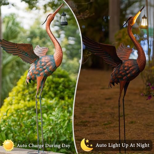 48'' Large Heron Garden Statue with Solar Lantern - Image 4