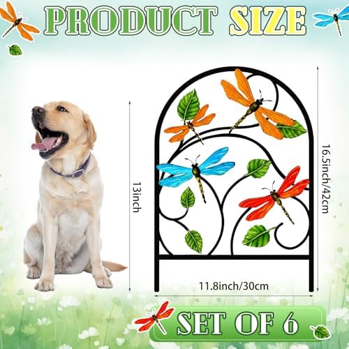 Yaocom 6 Pack Dragonfly Garden Fence 16.5" H x 11.8" W Metal Border - Image 2