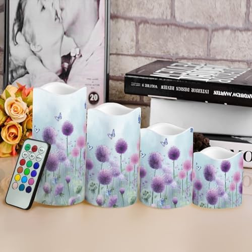 Dandelion LED Flameless Candles Realistic Dancing Flame with Remote Control Waterproof Outdoor Pillar Lights (4 Pack) Battery Operated Candles for Patio Poolside Garden Path - Image 4