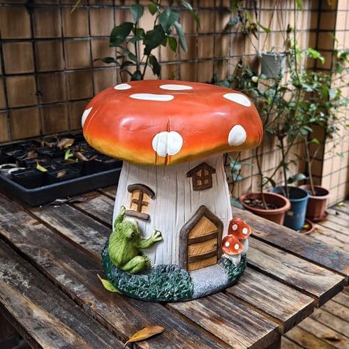 14''H Mushroom House Statue Mushroom Stool Garden Outdoor Decor - Image 2