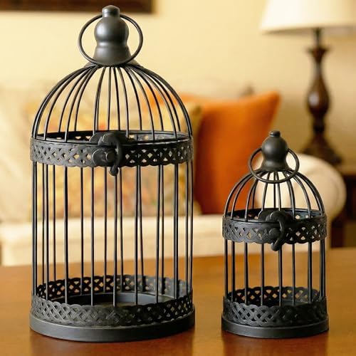 Vela Lanterns Decorative Bird Cage Candle Holders, Medium & Mini, Black by VelaCandleLanterns