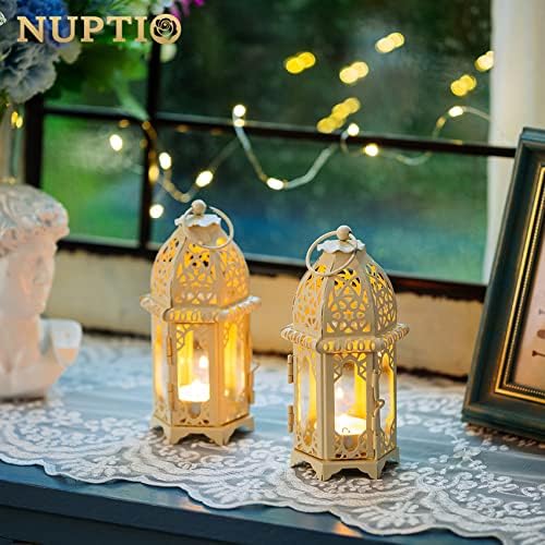 NUPTIO 6 Pcs Moroccan Style Candle Lantern - Small Sized Tealight Candle Holder with Transparent Glass Panels Great for Patio, Indoors/Outdoors, Events, Parties and Weddings, White - Image 5