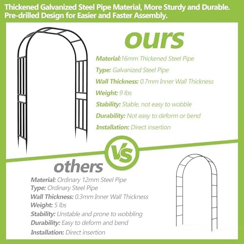 Heavy Duty Garden Arch Arbor Trellis 94.5" H*63" L(16MM Pipe) - Image 3