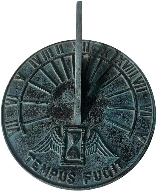 Engraved Metal Sundial with Tempus FUGIT Inscription – 9 Inch Aged Bronze Outdoor Garden Timepiece – Decorative Functional Sundial for Patio, Lawn & Garden Decor by Unknown
