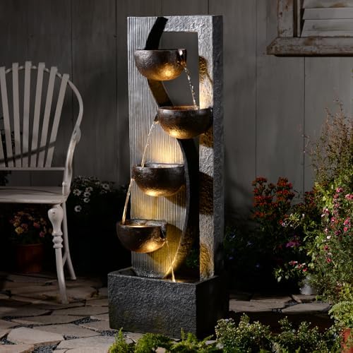5-Tier Cascading Outdoor Fountain with LED Lights, 49.2" Tall Resin Waterfall Fountain for Garden, Patio, Backyard - Freestanding Water Feature by Unknown