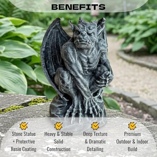 OLOMA Gothic Gargoyle Garden Statue Concrete Demon Fantasy Sculpture Mythical Monster Guardian Figurine Cement Grotesque Ornament Medieval Beast Yard Art Handcrafted Outdoor Patio Yard Porch Accent - Image 2