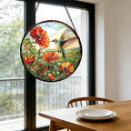 Hummingbird Poppy Stained Glass Window Hanging Suncatcher Gifts Decor 9.8" - Image 4