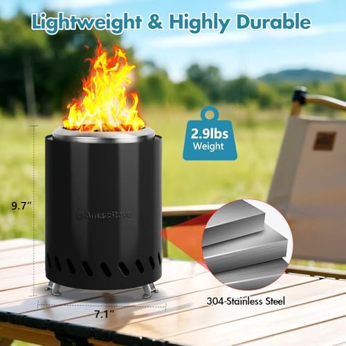 9.7 x 7.1 Inch Tabletop Fire Pit by AmazStove, Low Smoke Camping Stove for Outdoor Safe Burning Firepits, Fueled Pellets or Wood, Travel Bag Included (Black, 9.7 x 7.1 INCH) - Image 4