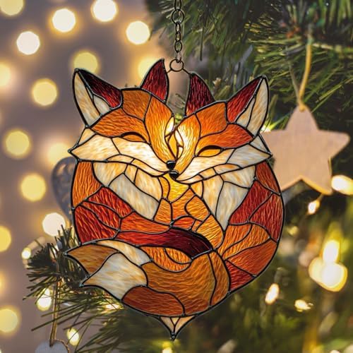Cute Loving Couple Foxes Acrylic Suncatcher - Image 6