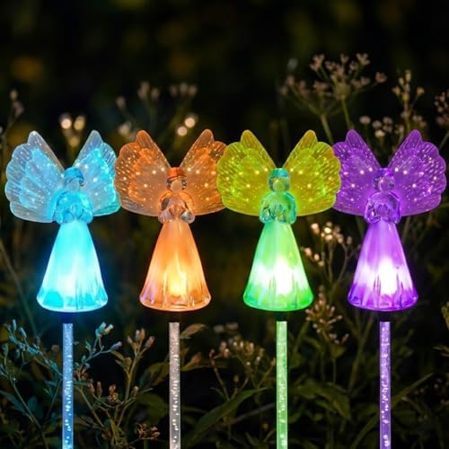 Outdoor Solar Garden Lights,4 Pack Solar Angel Decorative Lights, IP67 Waterproof Color Changing LED Solar Outdoor Lights,Solar Stake Lights for Cemetery Grave Garden Patio Yard Lawn Decoration by LifeisfullofloveVGYVGYCC