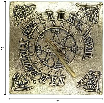 Brass Sundial Plate, Square 7 inches, Featuring the Four Seasons, Unlacquered Finish (Antique Brass) - Image 4
