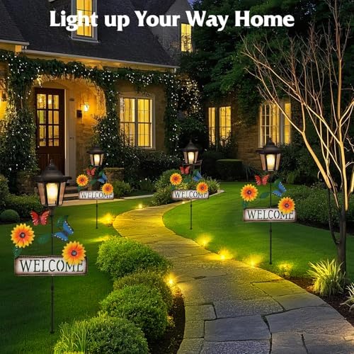 Lewondr 2 Pack Solar Garden Lights Butterfly with Welcome Sign - Image 2