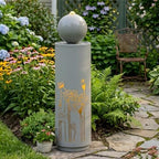 34.25" Freestanding Outdoor Fountain, Modern Metal Sphere-Top Water Feature - Image 2