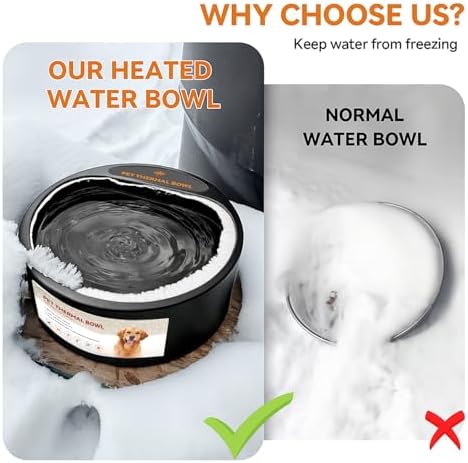 NAMSAN Heated Water Bowl for Outdoor Cats, 2.2L Heated Dog Bowl, Provides Drinkable Water in Winter, Heated Pet Drinker for Chickens Rabbits Birds Bath, Livestock Thermal Watering Trough, Black - Image 3