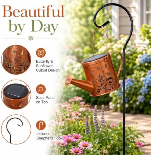 Solar Watering Can Light, LED String Lantern, Sunflower Butterfly Decor Art - Image 3