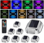 VOLISUN Solar Driveway Lights with Remote 8 Pack, 9 Colors in 1 Led IP67 Waterproof Outdoor Warning Dock Deck Lights for Driveway Sidewalk Pathway Step RGB (9colors, 8pack) by VOLISUN