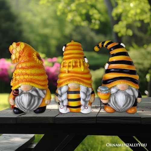 OrnamentallyYou Spring & Summer-Themed Garden Statues – Adorable Outdoor Decor for Lawn, Patio & Porch (Buzzy Trio Set of Three Bumble Bee Gnome Figurines, 6" Tiered Tray Home or Garden Decoration) - Image 3