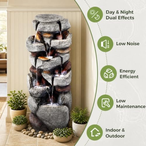 Outdoor Water Fountain 7-Tiers Cascading Rock Waterfall - Image 3