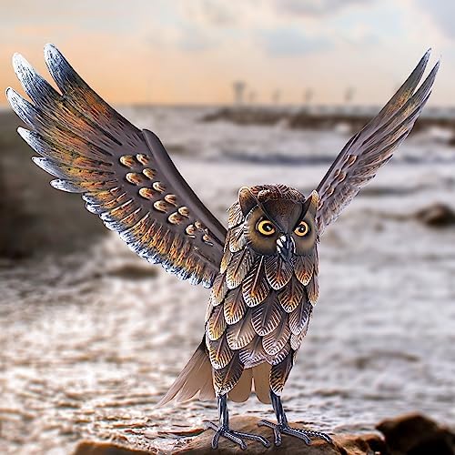 Natelf Garden Owl Sculptures & Statues, Standing Metal Bird Yard Art Sculpture for Patio Backyard Pond Outdoor Decorations by BuyNow