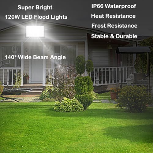 3 Pack 120W Flood Lights Outdoor, 3CCT 3000/4500/6000K Selectable Floodlight Outside Light, 14400LM Super Bright IP66 Waterproof Security Lamps for Backyard Garage Garden - Image 4