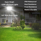 3 Pack 120W Flood Lights Outdoor, 3CCT 3000/4500/6000K Selectable Floodlight Outside Light, 14400LM Super Bright IP66 Waterproof Security Lamps for Backyard Garage Garden - Image 4