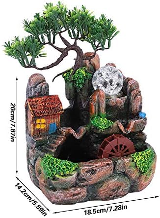 Tabletop Water Fountain,Mini Silent LED Zen Meditation Indoor Outdoor Waterfall Feature Relaxation Simulation Resin Rockery Desktop Fountain Bonsai Fengshui Ornament Decor for Office Home (US) - Image 7