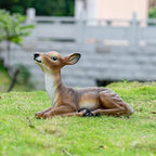 Decorative Deer Garden Statue, Lifelike Resting Fawn Figurine, Brown - Image 2