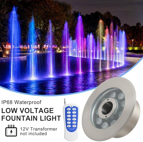 LED Fountain Lights Submersible Waterfall Underwater Light 36W 12V AC with RGBW Color Changing by Remote Full Stainless Steel Light for Outdoor Fountain Garden Waterfall Pond - Image 5
