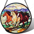 Running Horses Stained Glass Window Hanging Suncatcher Gift for Women 15" by DASTOLL