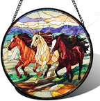 Running Horses Stained Glass Window Hanging Suncatcher Gift for Women 12" by DASTOLL